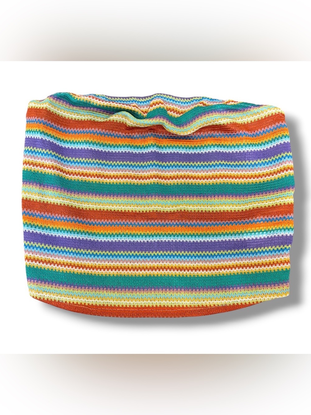 Women’s Striped Crochet Knit Strapless Tube Top Multicolor 0XL